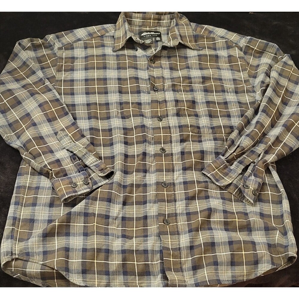 Men's Flannel Plaid Shirt Size Medium Eddie Bauer 100% Cotton FAIR